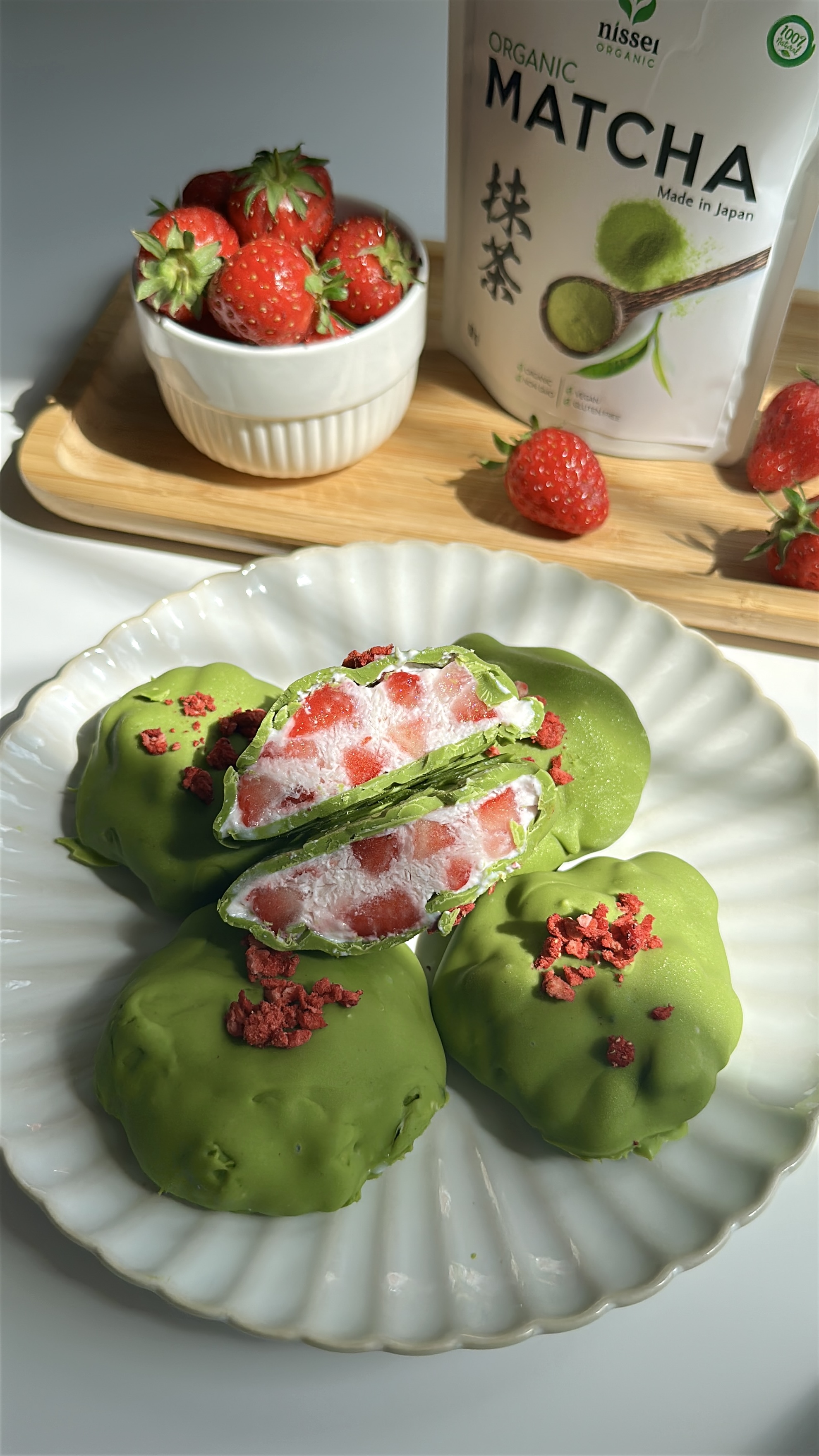 Strawberry Frozen Yogurt in Matcha Chocolate